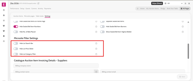 show item filters